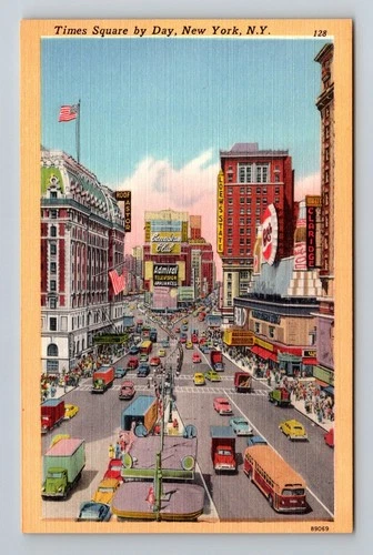 New York City NY,, Times Square Daytime Street Neon Signs, Vintage Postcard