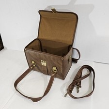 Vintage Brown Leather Camera Case Hard Shell Retro Travel Bag w/ Strap