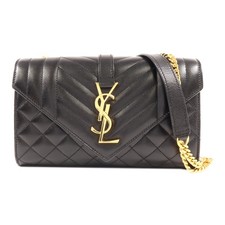 SAINT LAURENT YSL GHW Small Envelope Chain Shoulder Bag Calfksin Leather Black