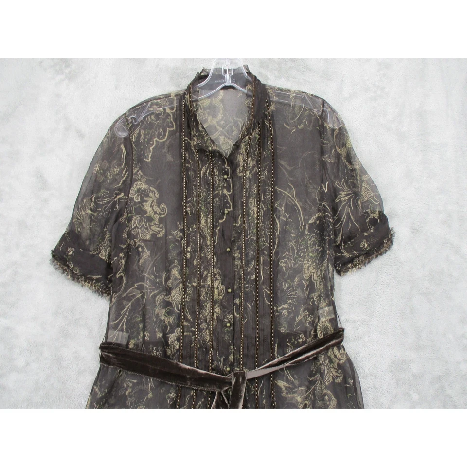 Blusa Elie Tahari Mujer Pequeña Seda Transparente Terciopelo Cinturón Floral Bruja Años 90 Y2K Foto 3 de 4