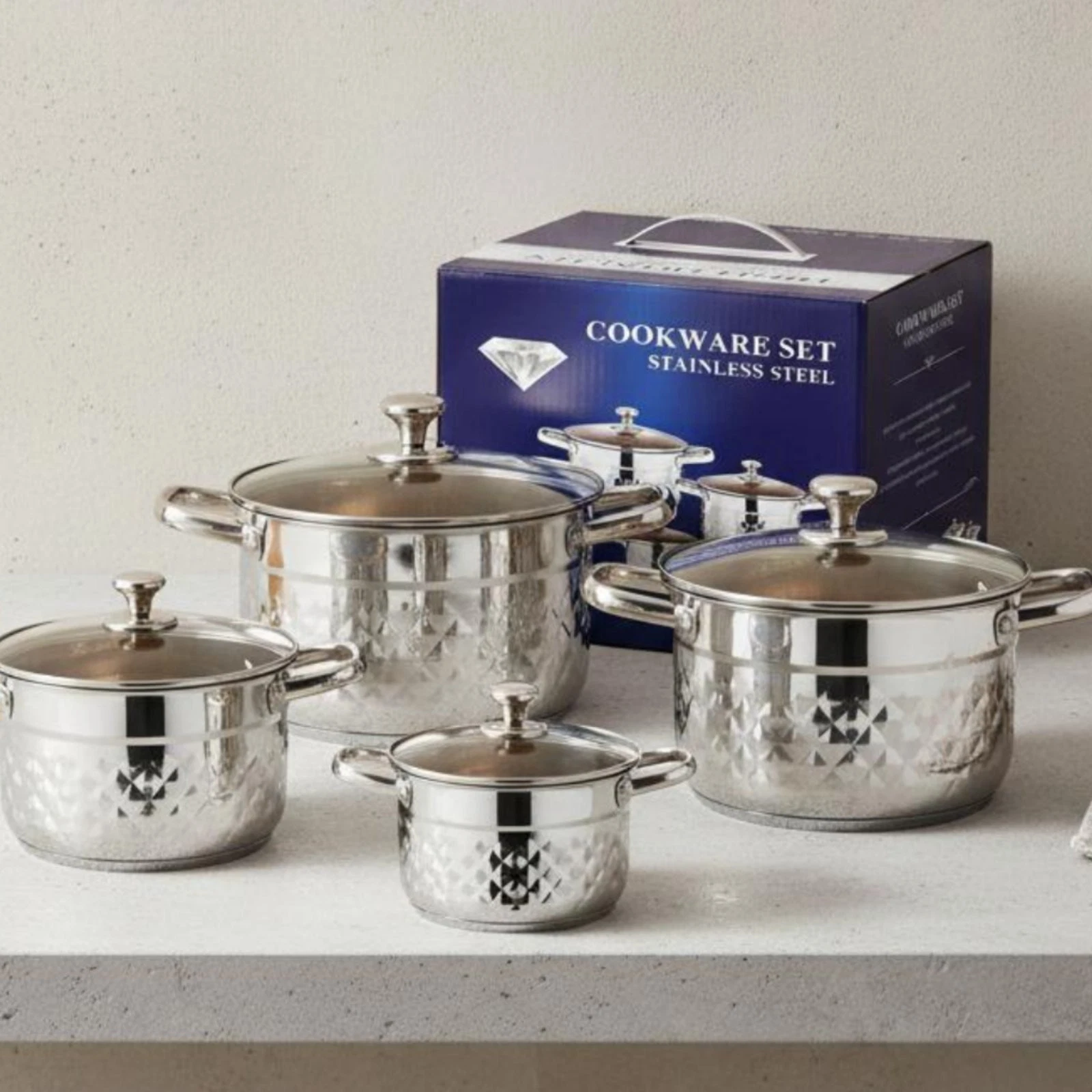8 Pieces Stainless Steel Soup Pot Set Heat Resistant Kitchenware Easy to Clean