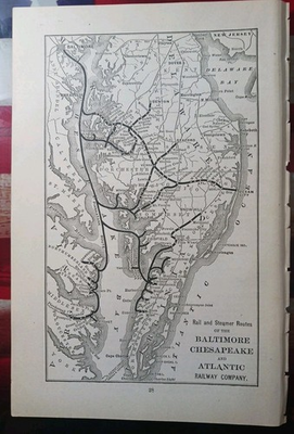 #ad 1898 Train Map Railroad amp; Steamer Routes Baltimore Chesapeake Atlantic Railway $15.00
