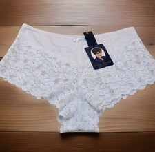 Vtg DELTA BURKE Lace Satin Polyester 7/Lrg Cheeky White Boy Short Panties