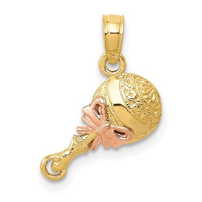 14k zweifarbige Baby Rassel Anhänger Halskette Damen