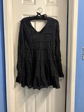 FREE PEOPLE Berlin Black Mesh Long-Sleeved Mini Dress Boho Lace Size S