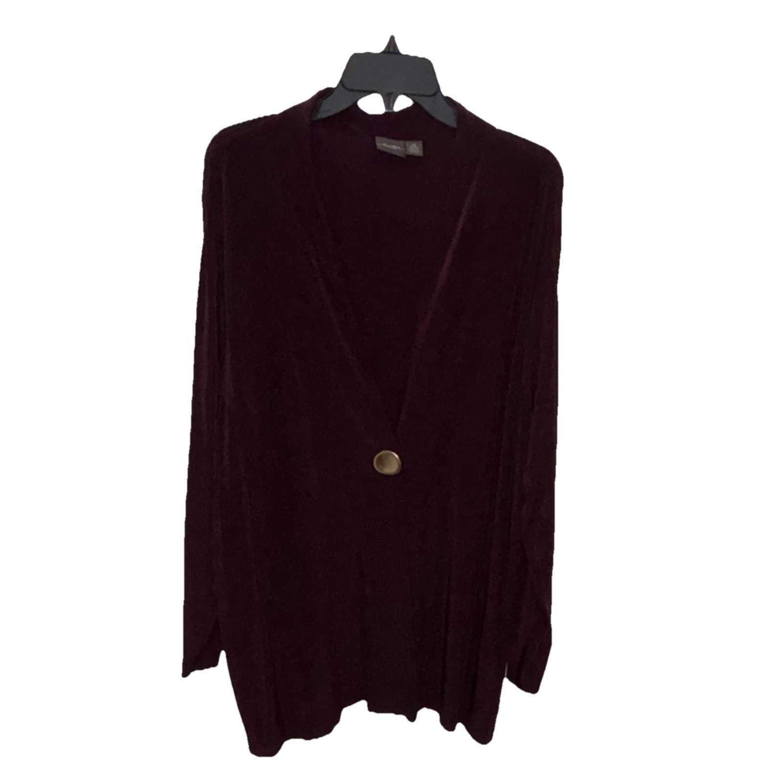 Chico's Travelers One Gold Button Burgundy Knit V-Neck Button Women Sweater