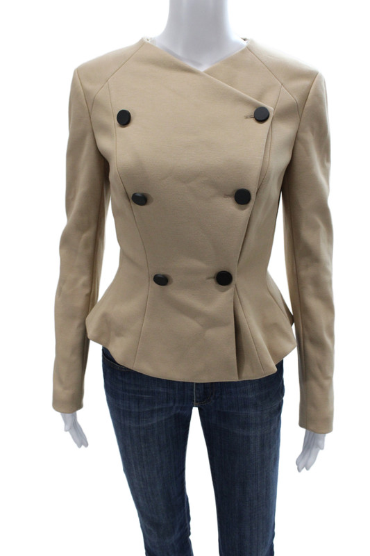 Robert Rodriguez Womens Beige Button Blazer Long Sleeve Solid Fall Size 4