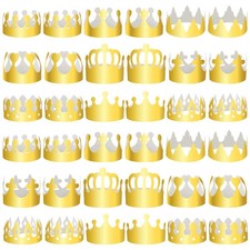 72 Pcs Gold Paper Crowns Bulk 9 Styles King Prince Princess Gold Foil Paper P...