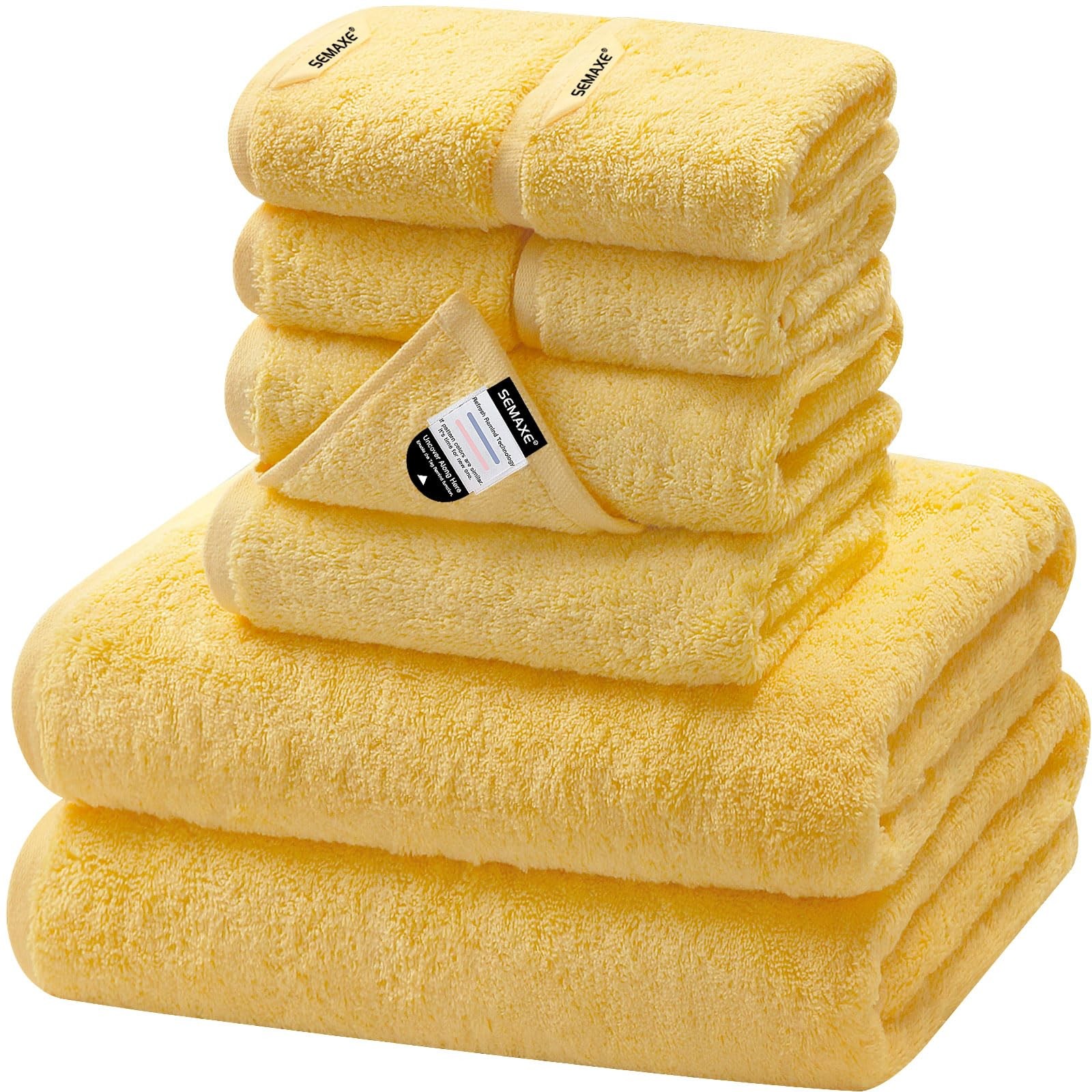 SEMAXE Yellow Bath Towel Set, 100% Cotton Absorbent Bathroom Towels with Hang...