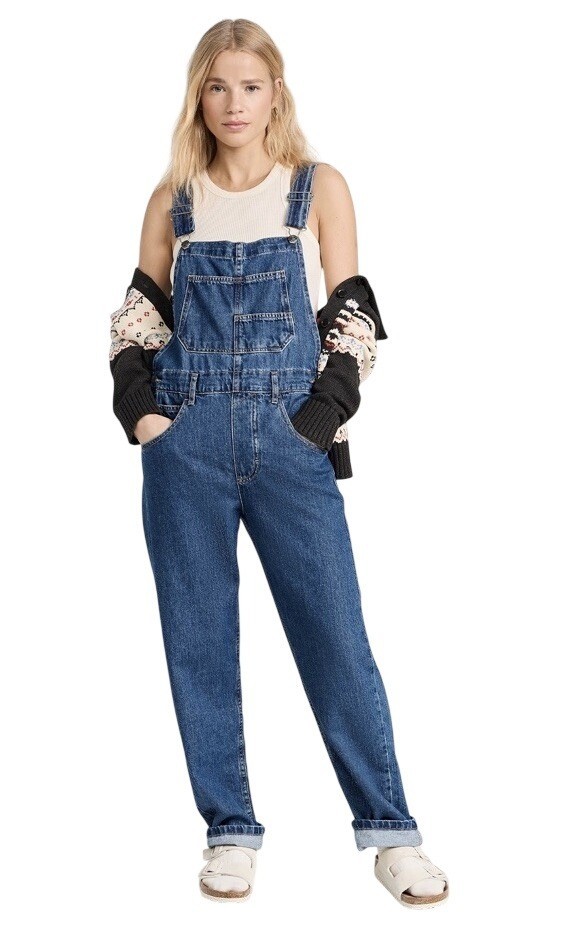We The Free People Ziggy Womens Size M Blue Straight Leg Denim One-Piece Overall