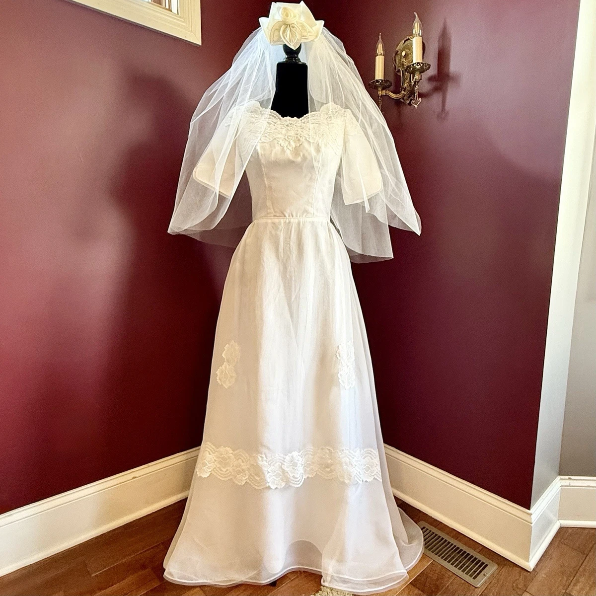 knee length dresses for ladies Chiffon Lace Vintage Wedding Dress with Long Sleeves