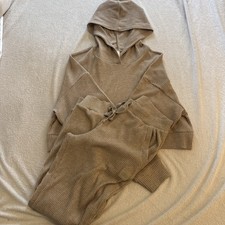 Alo Yoga Muse Set Hoodie Size Medium Women Ribbed Cropped Tan Pants M Activewear