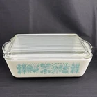 Vtg 50's Pyrex Amish Blue ButterPrint 503 Refrigerator Dish w LID Turquois White