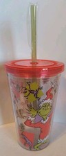 Dr. Seuss THE GRINCH Plastic 16 oz Travel Cup Tumbler Mug Glass With Straw NEW