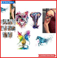 Watercolor Animal Temporary Tattoos 5 Large Sheets Waterproof Sweat Resistant