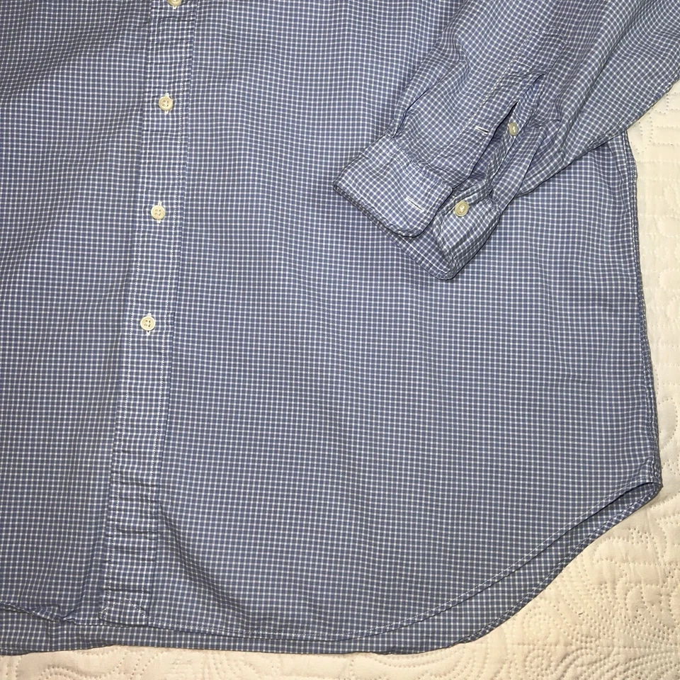 Ralph Lauren Shirt Men Size 2XLT TALL Blue Check Button Up Long Sleeve Pink Pony - Image 4 of 4
