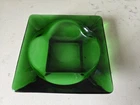Vintage MCM Ashtray 1950s Cigar Anchor Hocking Emerald Green Glass 4.5" Square
