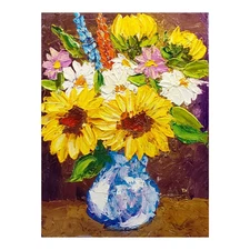 Sanflowers 3D Original Painting Semi-Abstract Art Wildflowers Handmade Wall Art