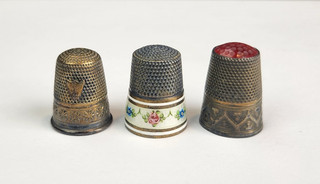 3x Antique STERLING SILVER Enamel Sewing Thimbles Estate Lot Signed