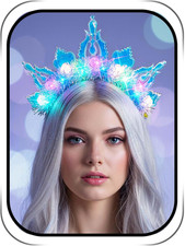 Light up Star Crown Headband, Blue and Silver Glitter Stars, LED Rave Party Cost