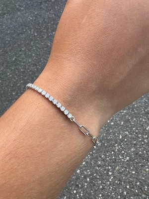 Diamond Bracelet D-F VS1 1Ct Round Half Eternity Lab created 925 Silver