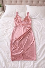 SHEIN Pink Satin Bodycon Knee Length Dress. Women's 4, Sleeveless, Zip