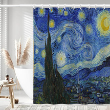 Starry Night Shower Curtain for Bathroom with Hooks, V. Gogh Stars Art Decorativ