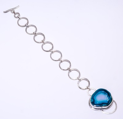 Ocean Blue Agate Drusy - Botswana 925 Sterling Silver Bracelet 7.99'' B92147331