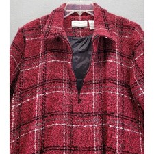 Alfred Dunner Petite Red Black Plaid Boucle Zip Front Jacket Size 14P
