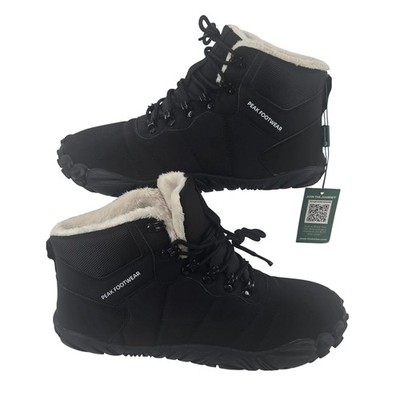 Peak Footwear 43 Winter Boots Women Black New Barefoot Faux Fur Lined Hiking