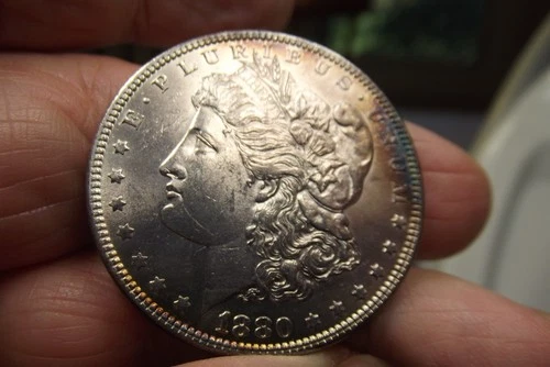 1880-P  Morgan Silver Dollar UNC Very Choice UNC Coin W/COLOR!!!