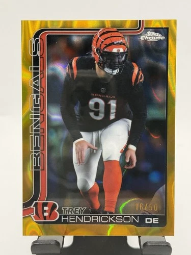 Trey Hendrickson 2025 Topps Chrome #65 Trey Hendrickson Gold Lava Refractor #/50