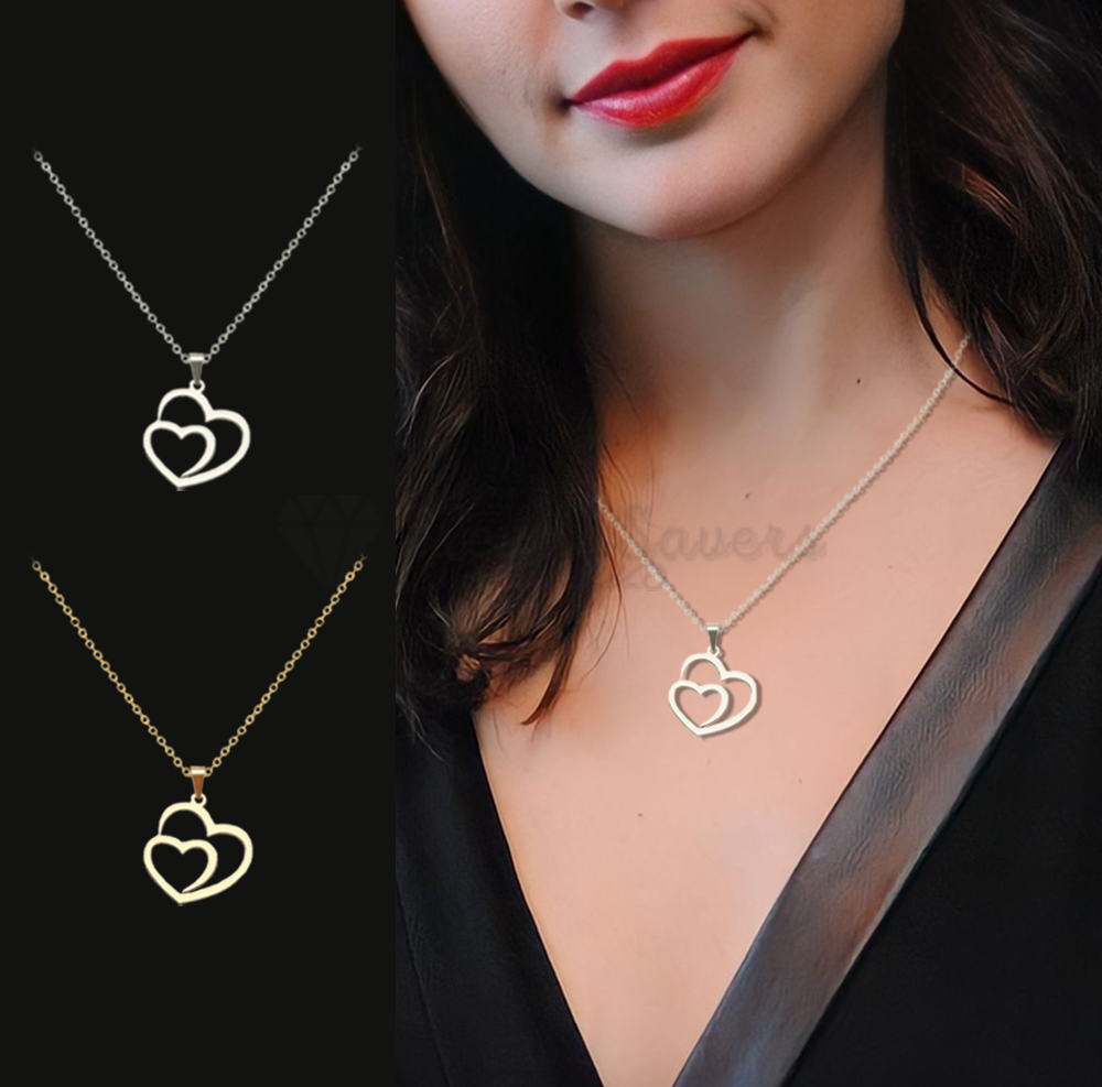 Double Linked Heart Couple Pendant Charm Chain Girlfriend Gift