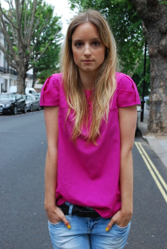 X ZARA FUCHSIA NEON CERISE HOT PINK COLOUR BLOCK BLOUSE TOP SHIRT