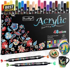 48 Colors Acrylic Paint Markers Pens Set 24 Pack Acrylic Paint Pens with Dual
