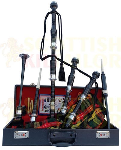 Black With Silver Mount Scottish Highland Bagpipe For Sale 300+ Clan Tartans - Picture 15 of 20