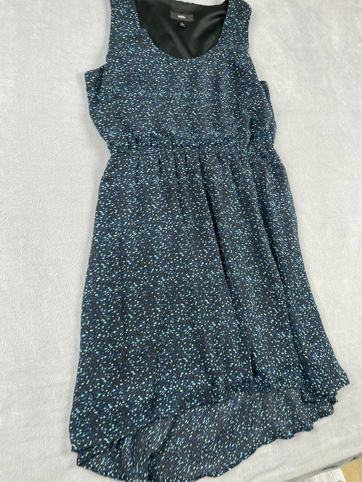 Vestido Mossimo para mujer L alto bajo sin mangas negro verde lunares  Foto 4 de 4