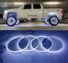 17.5"Pure WHITE 6000K LED Adjustable illuminated LED Wheel Rings Rim Lights Set