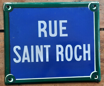 Antike Platte Emailliertes Straße Sankt Roch Paris 1er Deko Werbung Loft BAR
