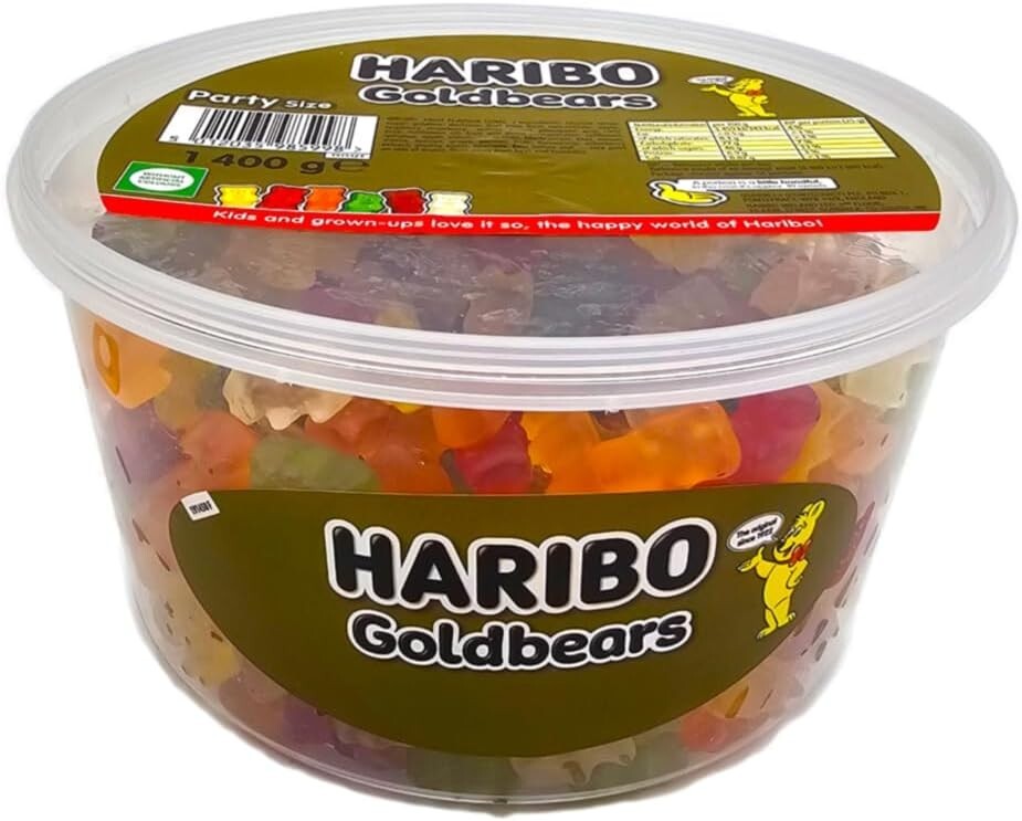 Haribo Goldbears Fruit Jelly Gold Candy Gummy Bear Sweet kid Treat Tub 1.4Kg Box
