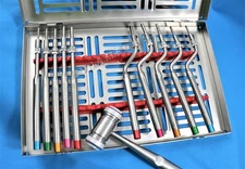 Sinus Lift Osteotomes Kit Straight Off Set Concave Mead Mallet Cassette Dental-A
