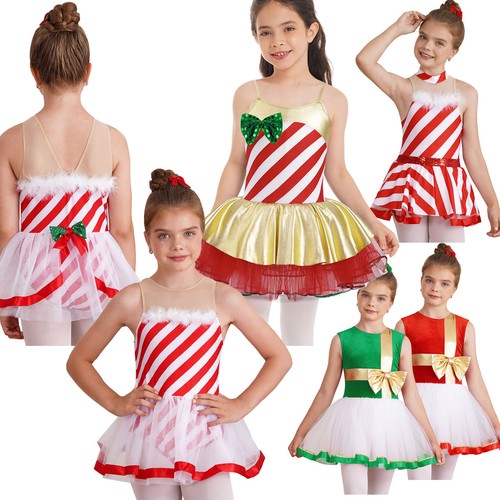 Vestido tutú de Navidad a rayas con lentejuelas sin mangas para niños de EE. UU. Patinaje sobre hielo - Imagen 1 de 108