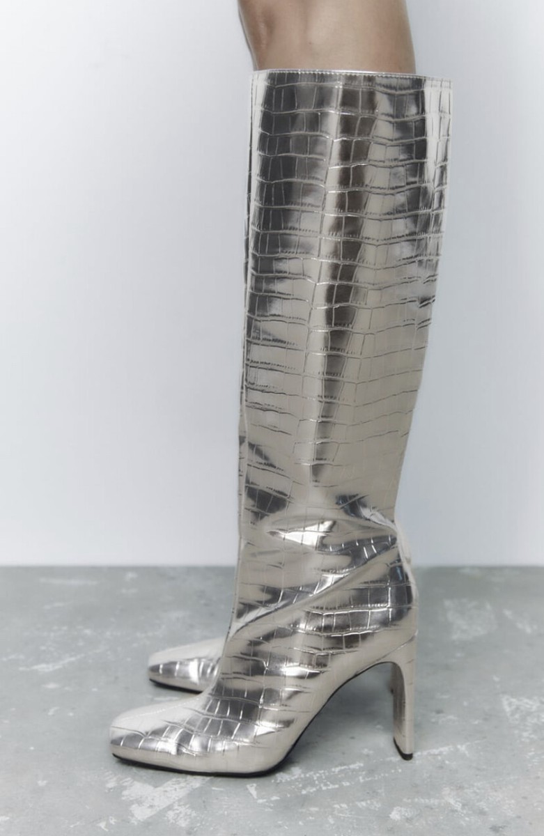 ZARA LAMINOWANE KOZAKI NA OBCASIE SREBRNE DO KOLAN NOWE WSZYSTKIE