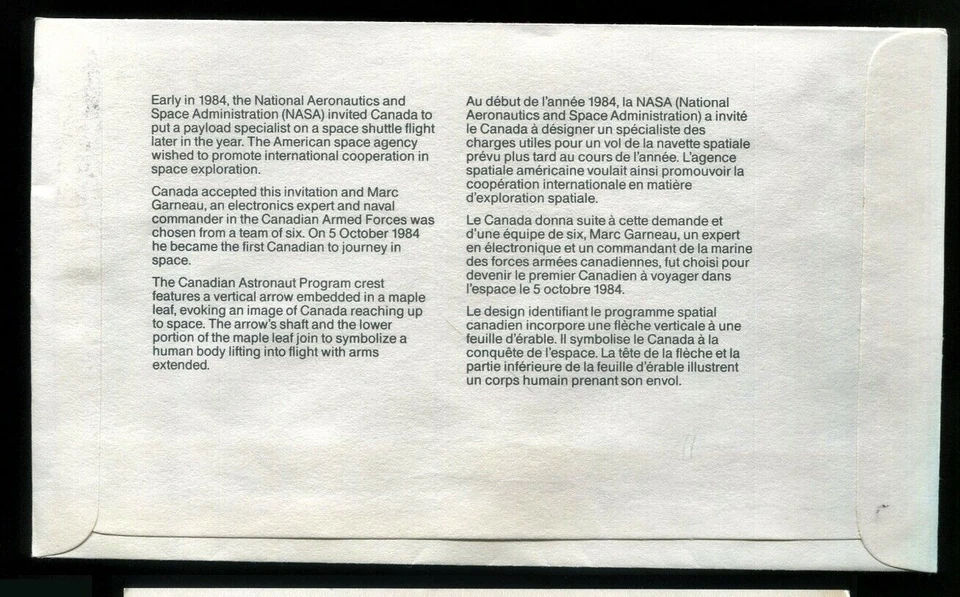 CANADA First Day Cover 1985-03-15 Canadians in Space 4x32¢ L. L. CORNER BLOCK - Image 2 of 2