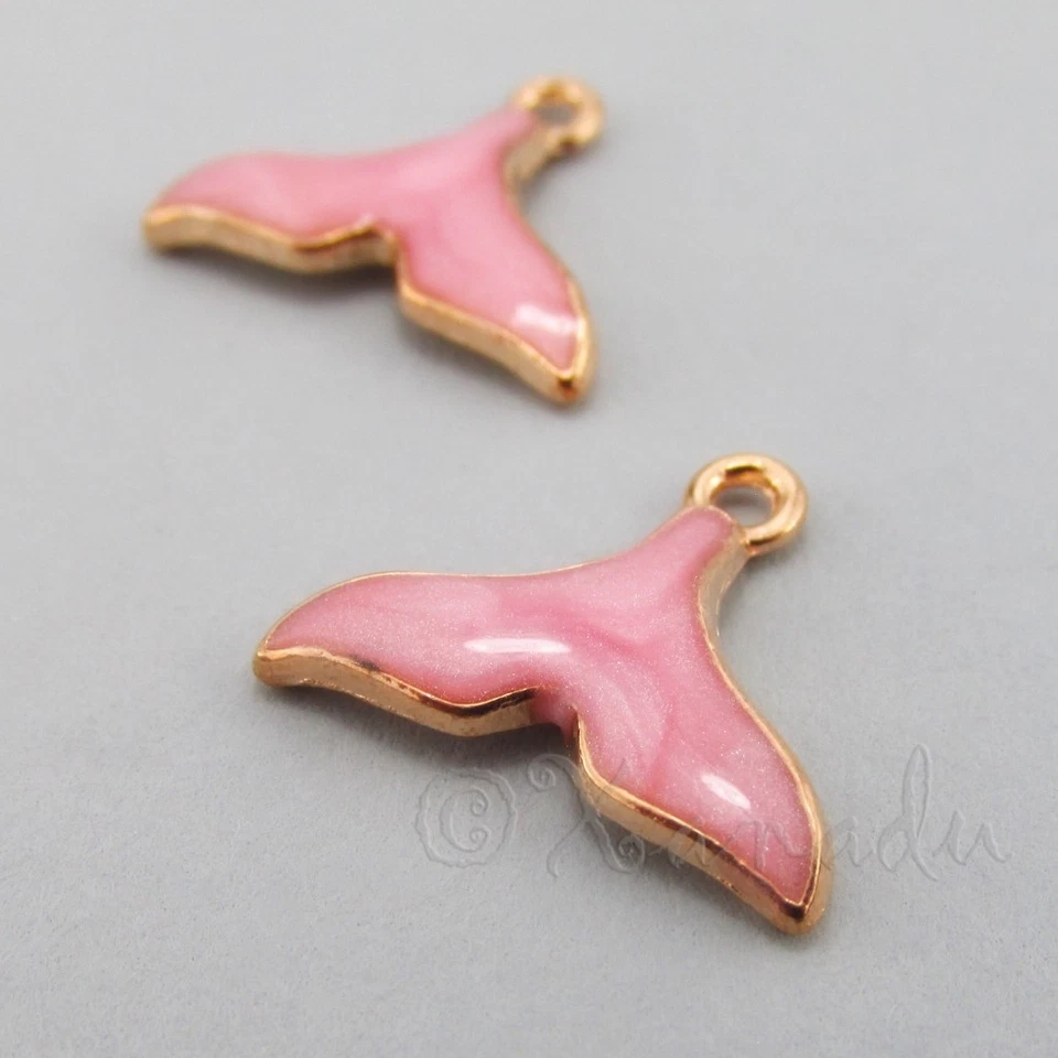 Colgantes enchapados en oro esmalte azul 18 mm con dijes de cola de sirena C1701 -2, 5 o 10 piezas Foto 3 de 4