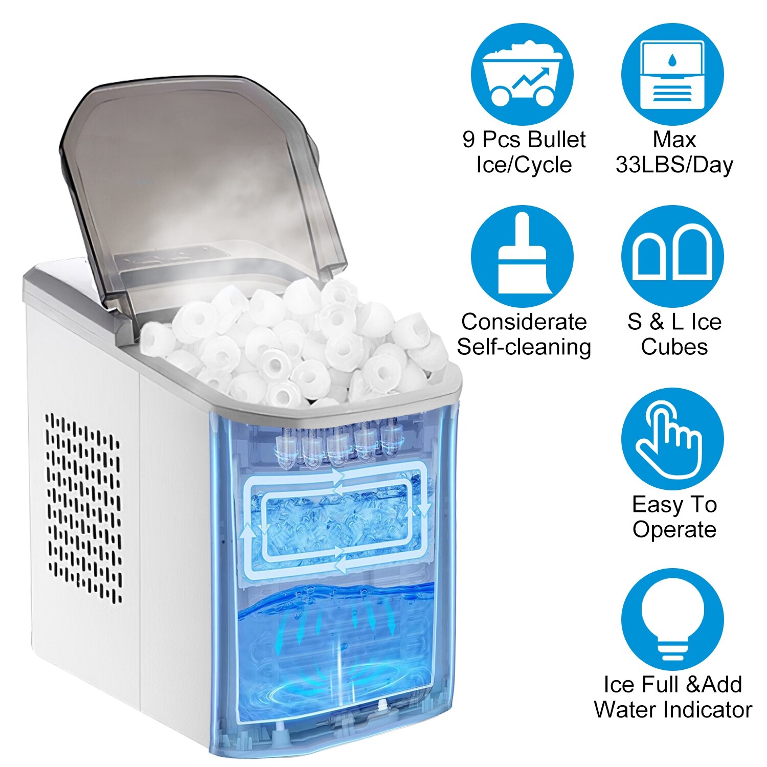 Portable Countertop Ice Maker 33Lbs Daily Self-Cleaning with Scoop-image