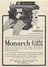 Antique 1900's Business Office Machine Portable - Monarch Typewriter  - 1912 AD thumbnail