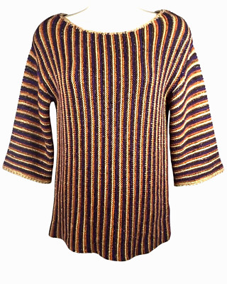 Ruby Rd Women's Shiny Metallic Top Multicolor 3/4 Sleeves Stretch  Size P-Small