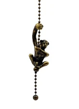 Lamp Parts-Socket/Fan Pull Chain-HANGING MONKEY-Antq. Brass Finish-12" Chain