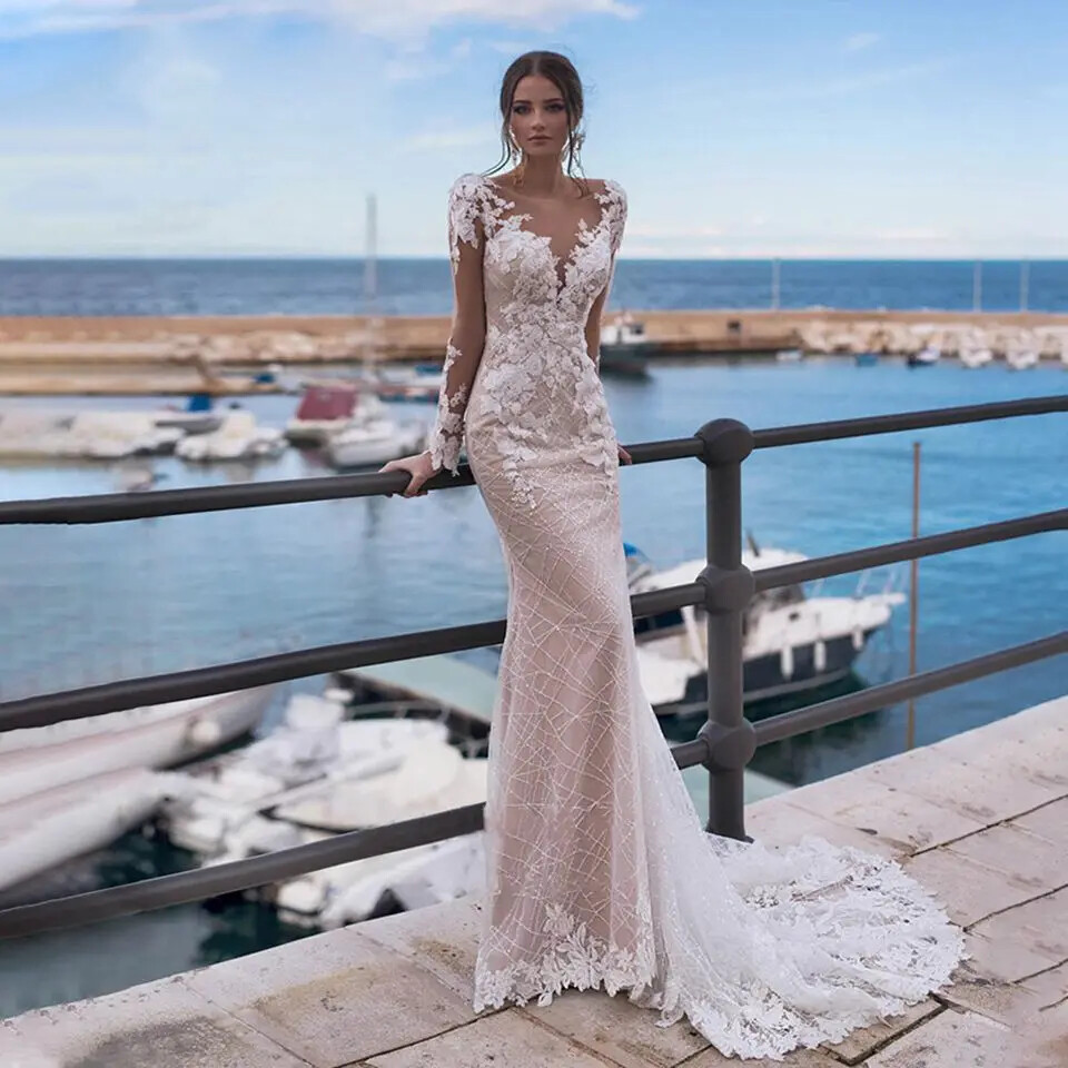 pearl beaded back wedding dress Stunning Deep V-Neck a line wedding dress with Pearls, Beaded Detailing, and Sweep Train